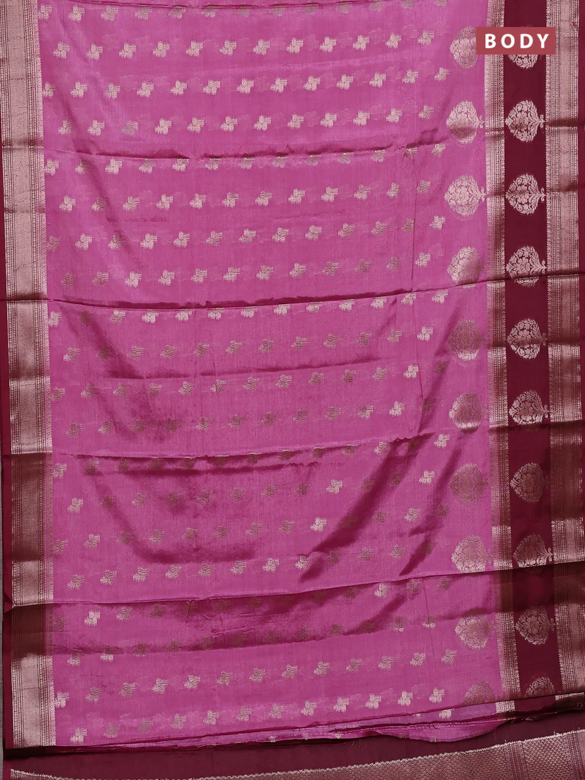 Banarasi warm silk saree pastel pink and deep wine shade with allover thread & zari woen buttas and zari woven border - Image 2