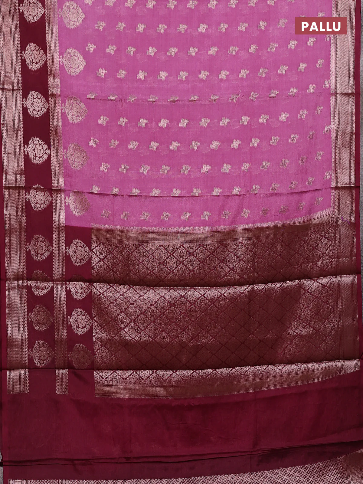 Banarasi warm silk saree pastel pink and deep wine shade with allover thread & zari woen buttas and zari woven border - Image 3