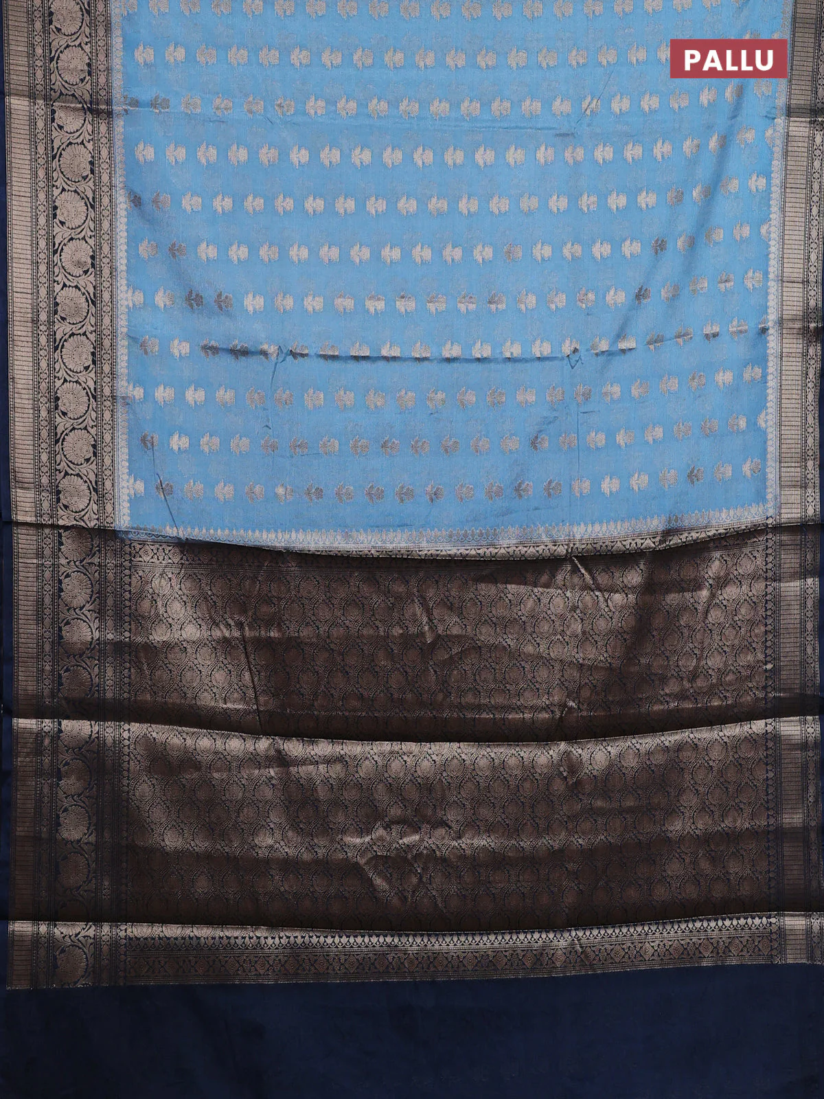 Banarasi warm silk saree pastel plue and peacock blue with allover thread & zari woven buttas and zari woven border - Image 3