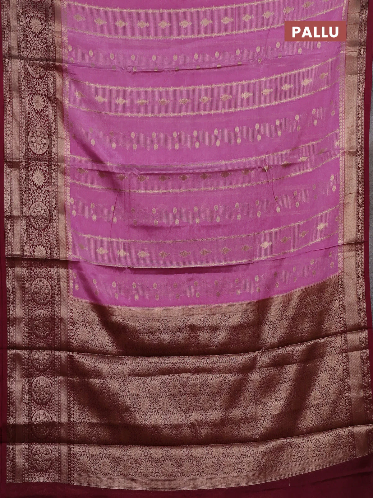 Banarasi warm silk saree pastel purple and deep wine shade with allover thread & zari weaves pattern and zari woven border - Image 3