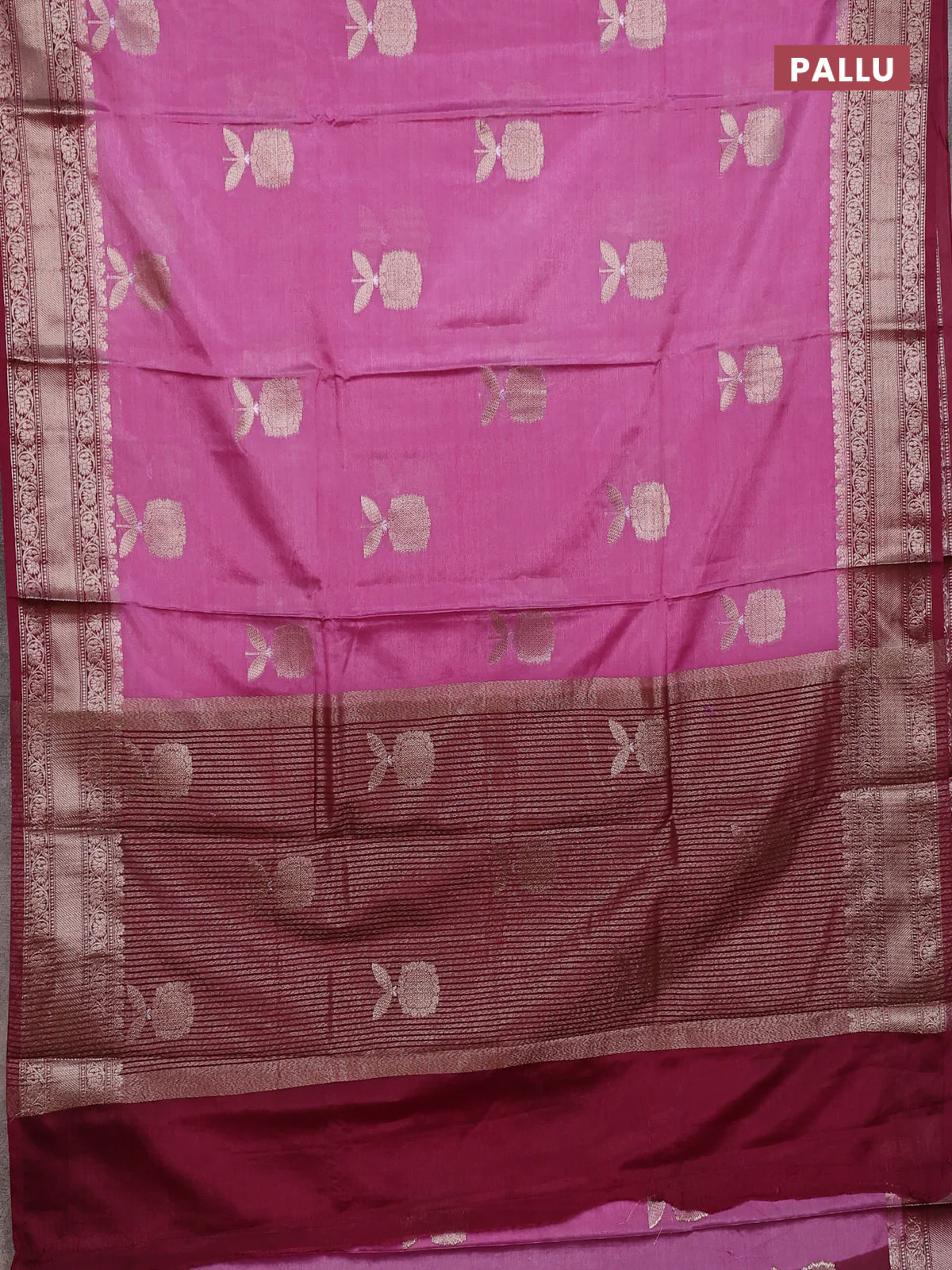 Banarasi warm silk saree pastel purple and deep wine shade with thread & zari woven buttas and zari woven border - Image 3