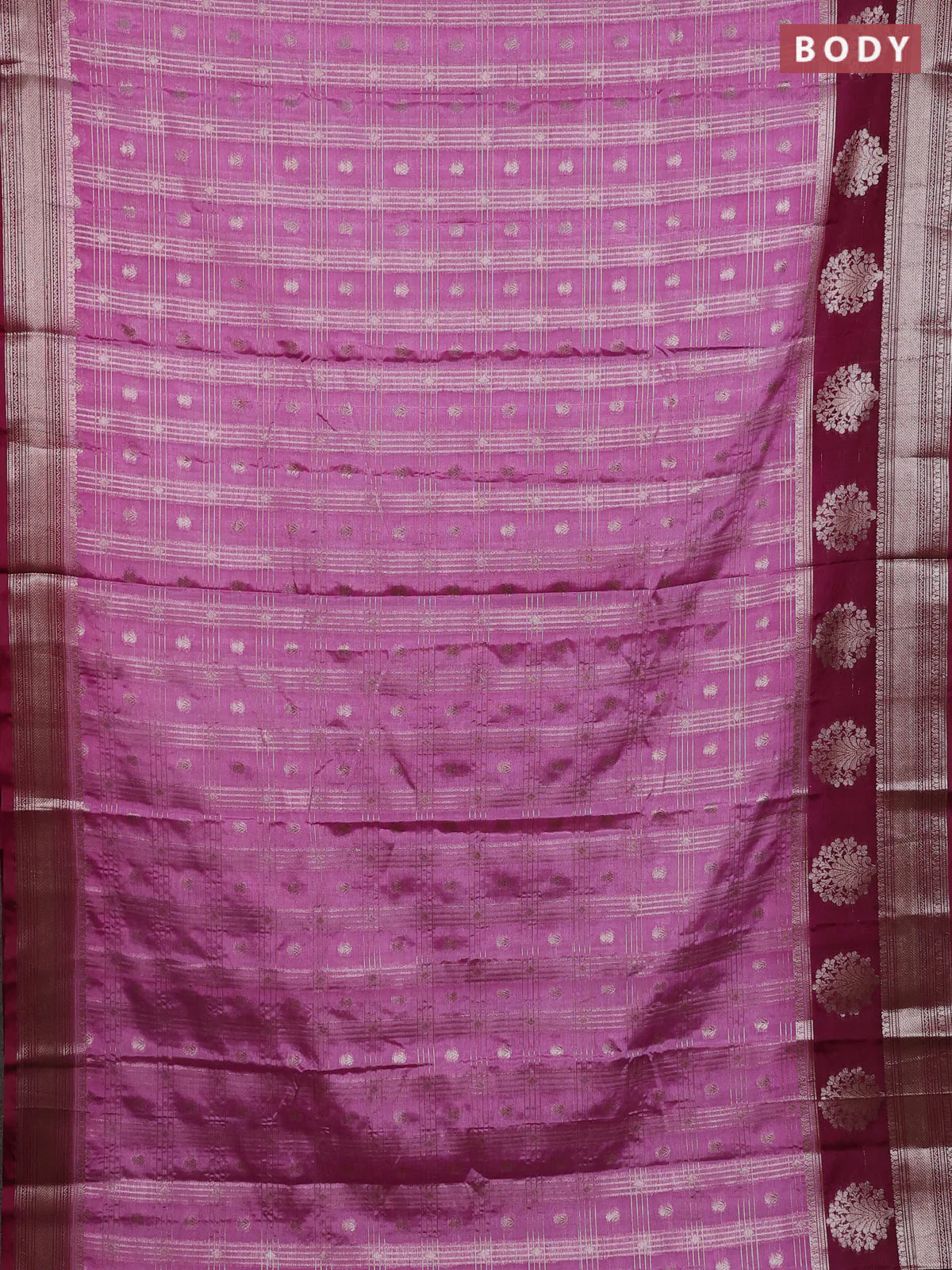 Banarasi warm silk saree pastel purple and wine shade with allover thread & zari checked pattern and zari woven border - Image 2