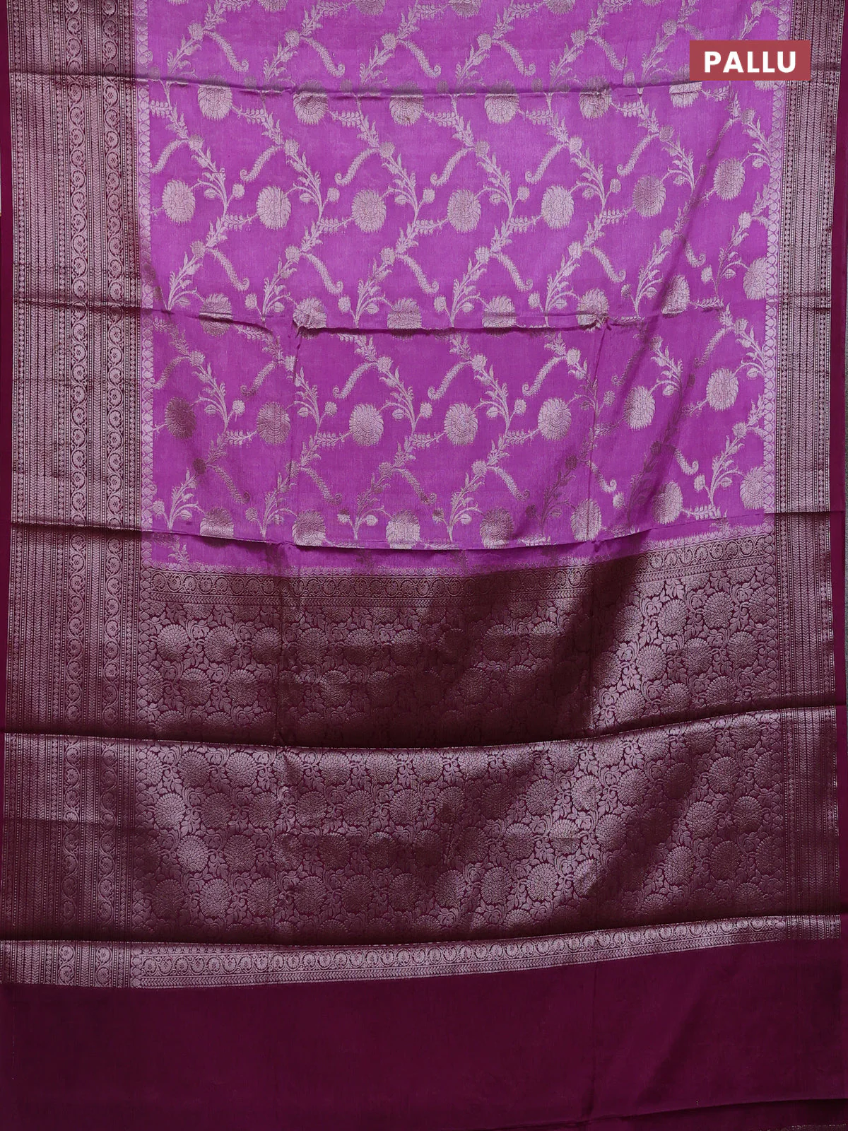 Banarasi warm silk saree pastel purple and wine shade with allover thread & zari weaves pattern and zari woven border - Image 3