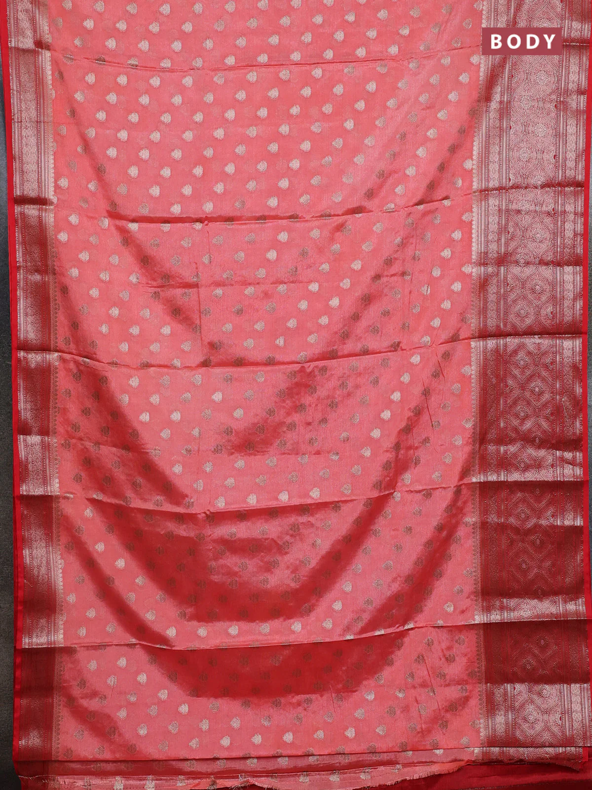 Banarasi warm silk saree peach orange and orange with allover thread & zari woven buttas and zari woven border - Image 2