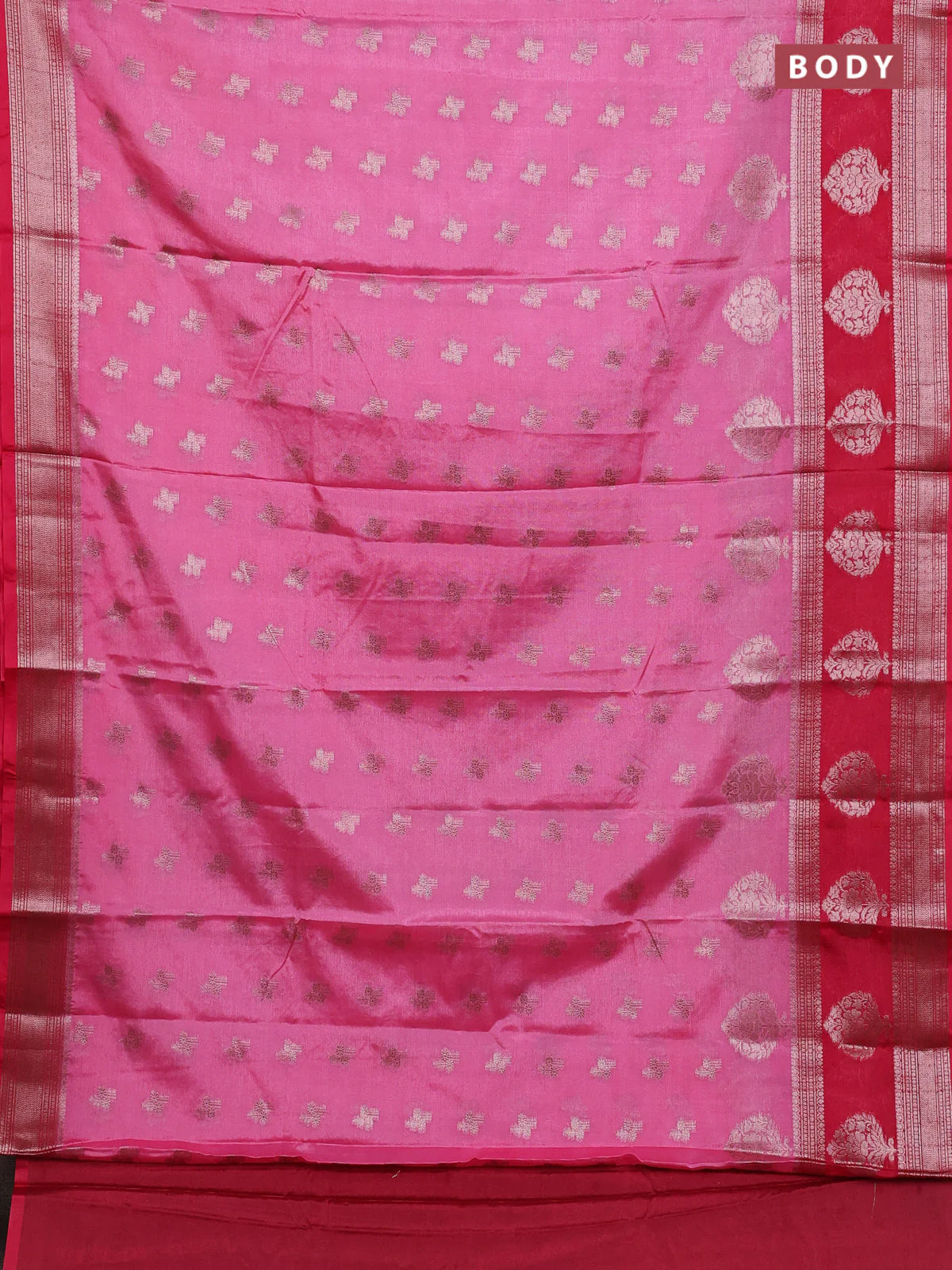 Banarasi warm silk saree peach pink and pink with allover thread & zari woen buttas and zari woven border - Image 2