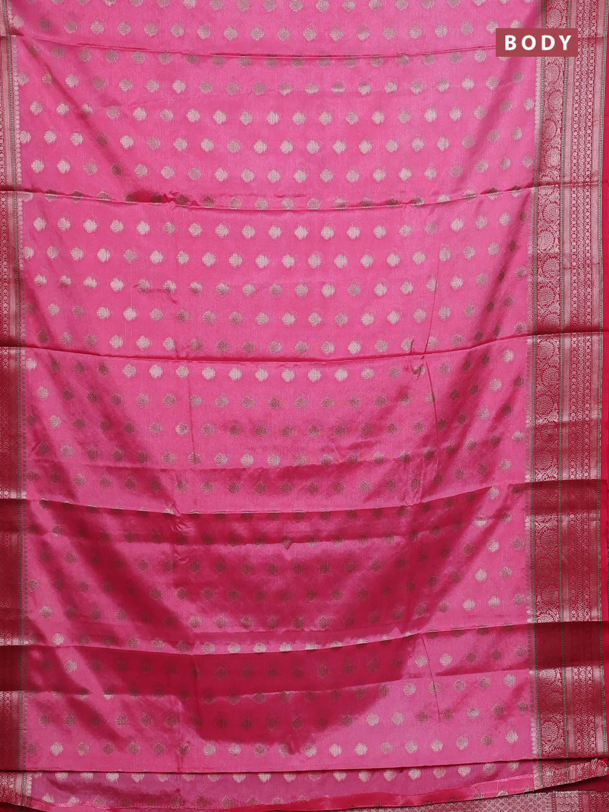 Banarasi warm silk saree peach pink and pink with allover thread & zari woven buttas and zari woven border - Image 2