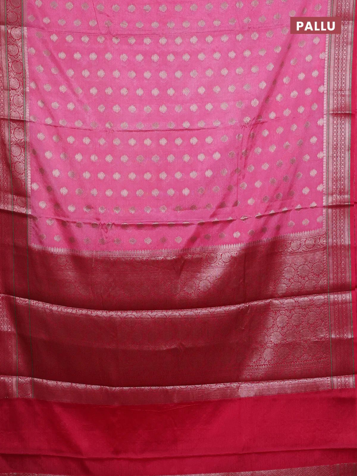 Banarasi warm silk saree peach pink and pink with allover thread & zari woven buttas and zari woven border - Image 3