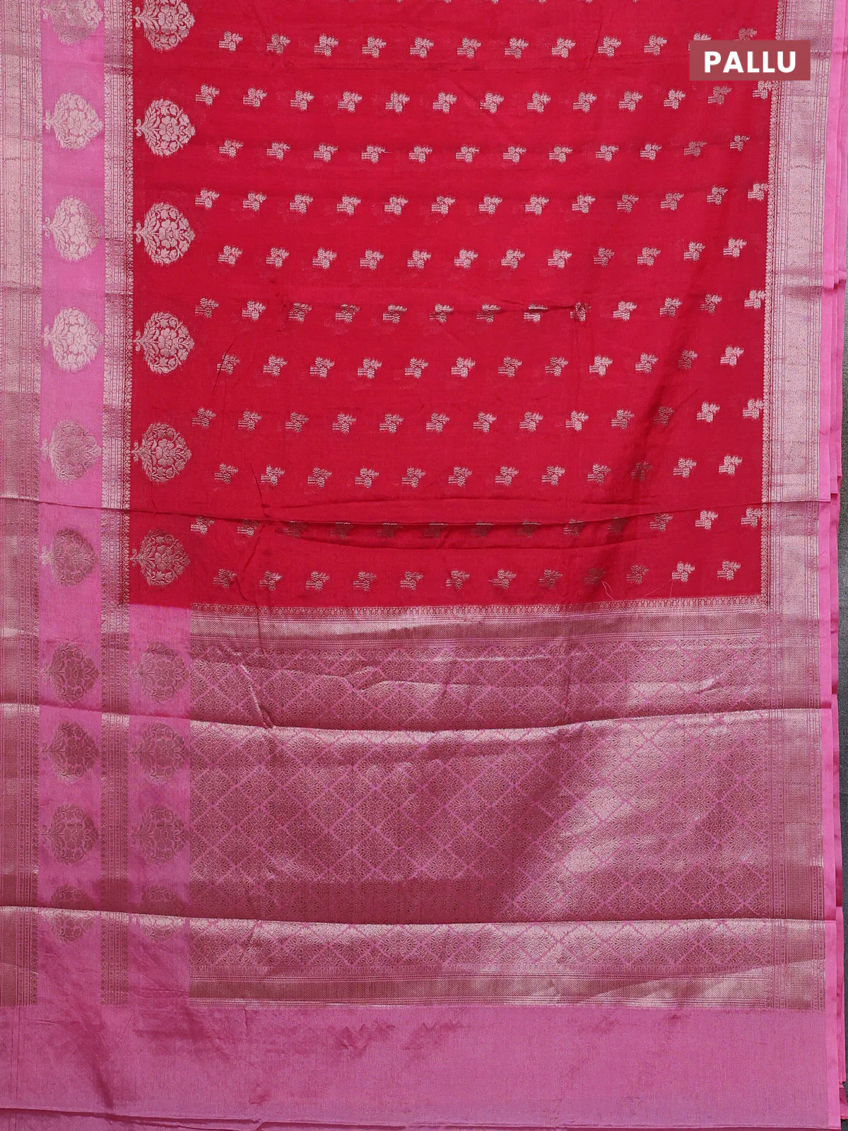 Banarasi warm silk saree pink and light pink with allover thread & zari woen buttas and zari woven border - Image 3