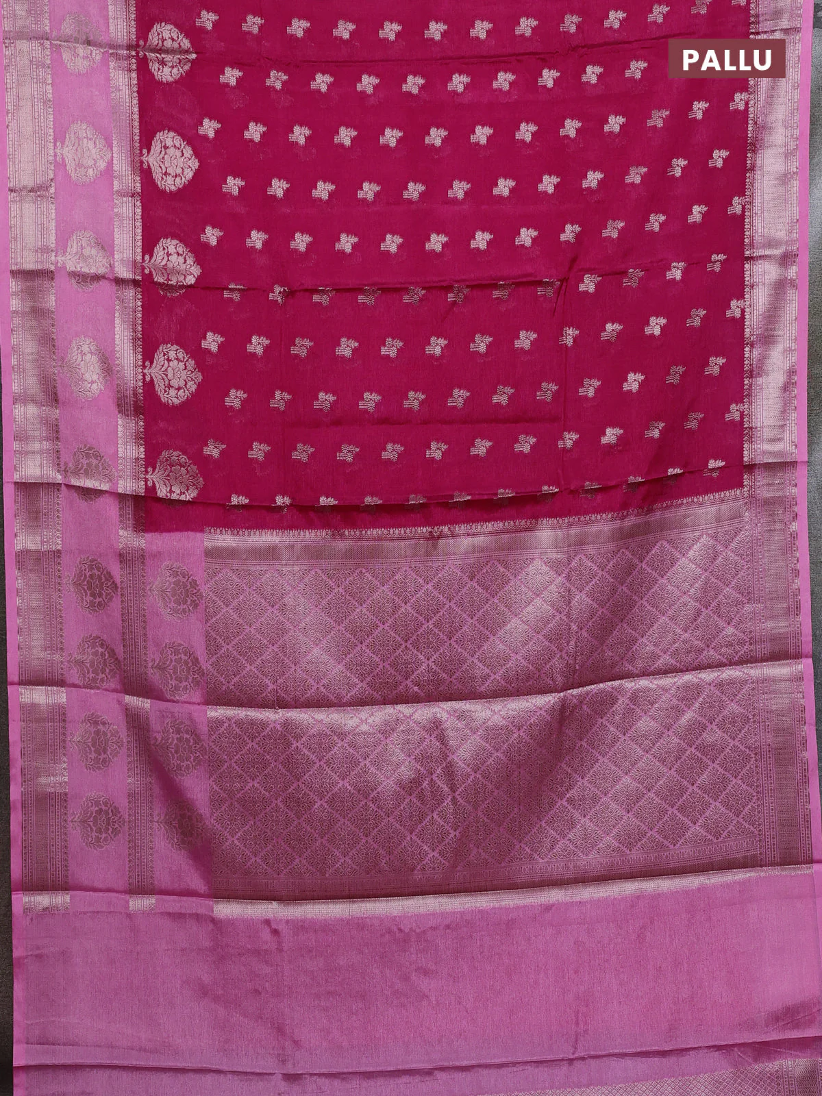 Banarasi warm silk saree pink and light pink with allover thread & zari woen buttas and zari woven border - Image 3