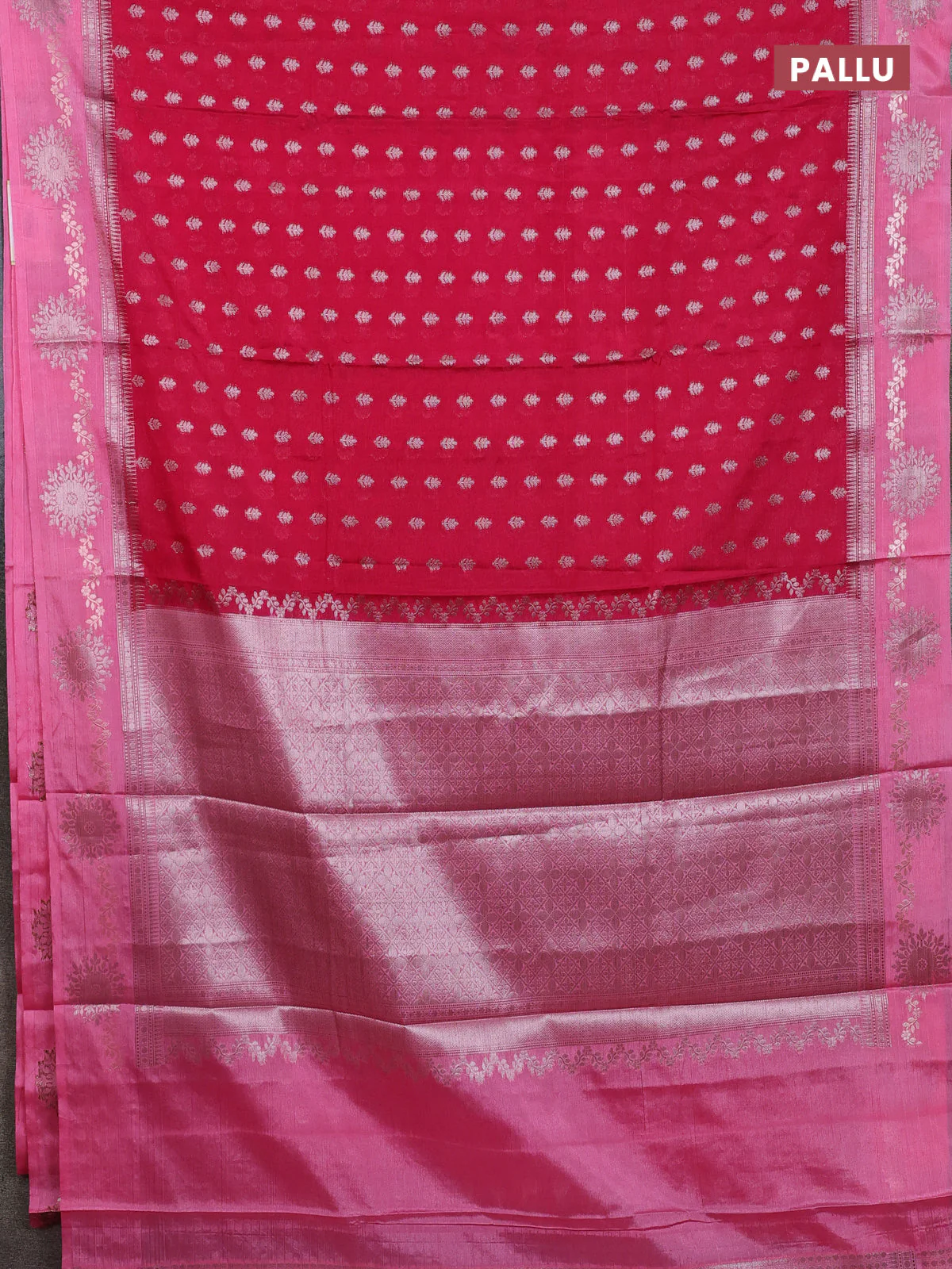 Banarasi warm silk saree pink and light pink with allover thread & zari woven buttas and zari woven border - Image 3