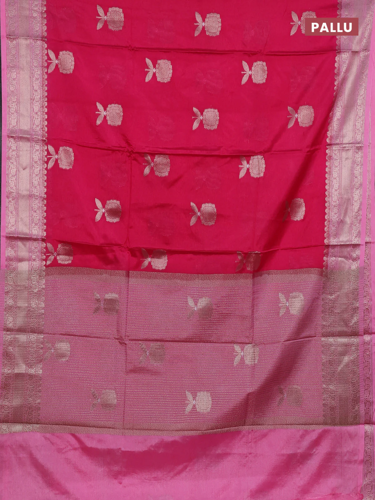 Banarasi warm silk saree pink and light pink with thread & zari woven buttas and zari woven border - Image 3