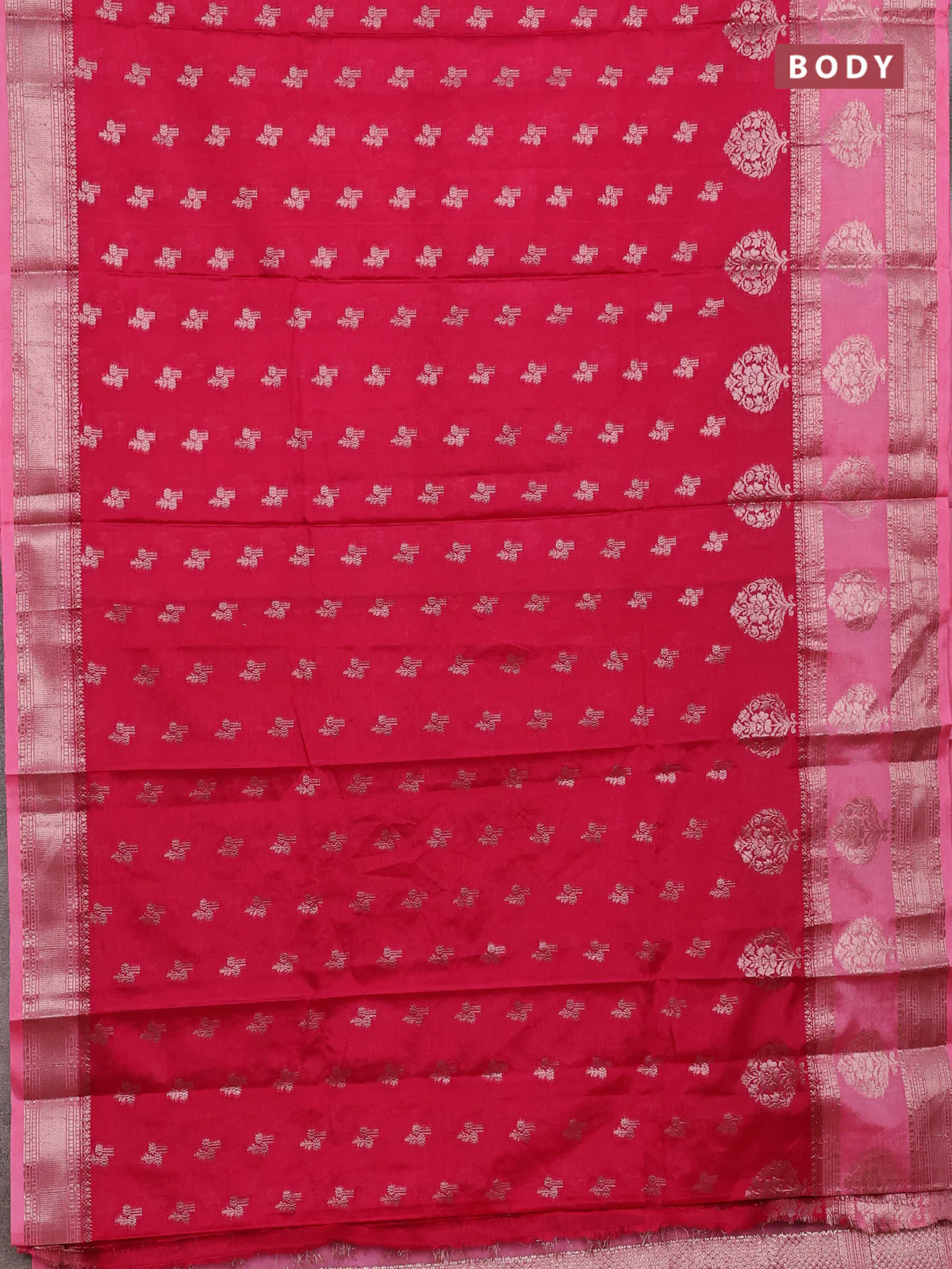 Banarasi warm silk saree pink and peach pink with allover thread & zari woen buttas and zari woven border - Image 2