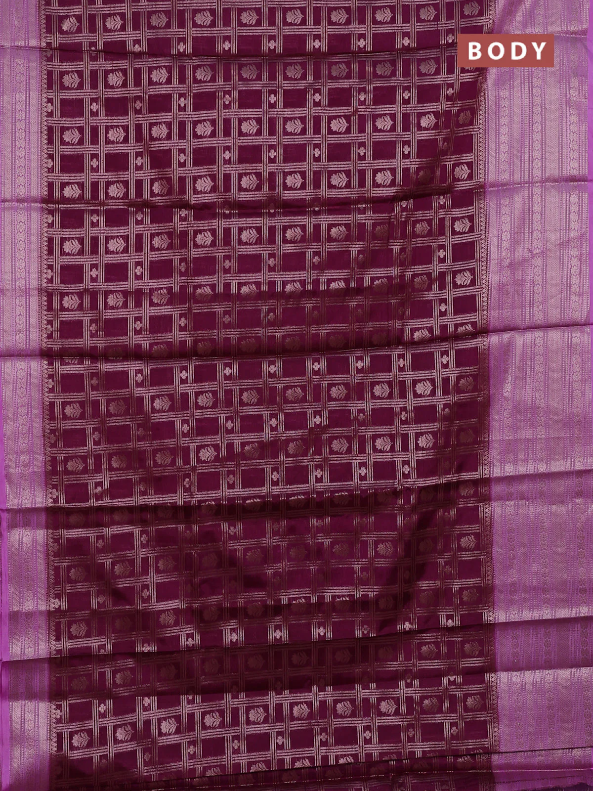 Banarasi warm silk saree purple and lavender with allover thread & zari checked pattern and long zari woven border - Image 2
