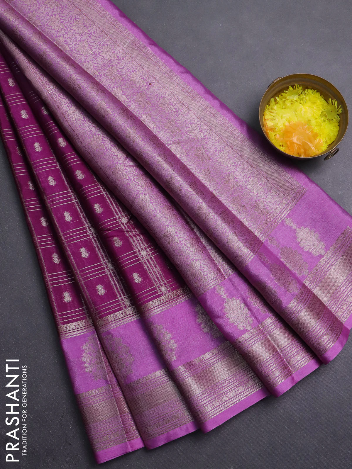 Banarasi warm silk saree purple and lavender with allover thread & zari checked pattern and zari woven border