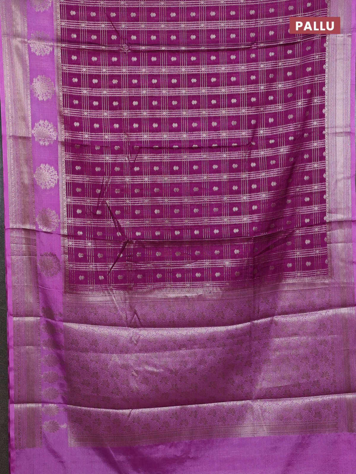 Banarasi warm silk saree purple and lavender with allover thread & zari checked pattern and zari woven border - Image 3