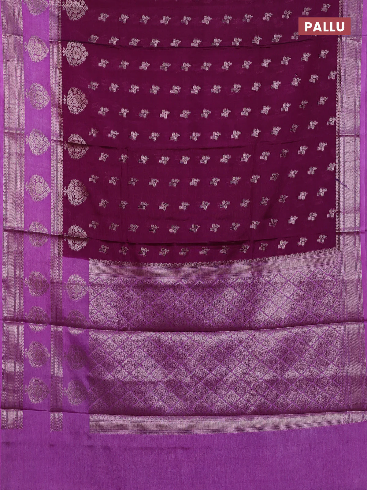 Banarasi warm silk saree purple and lavender with allover thread & zari woen buttas and zari woven border - Image 3