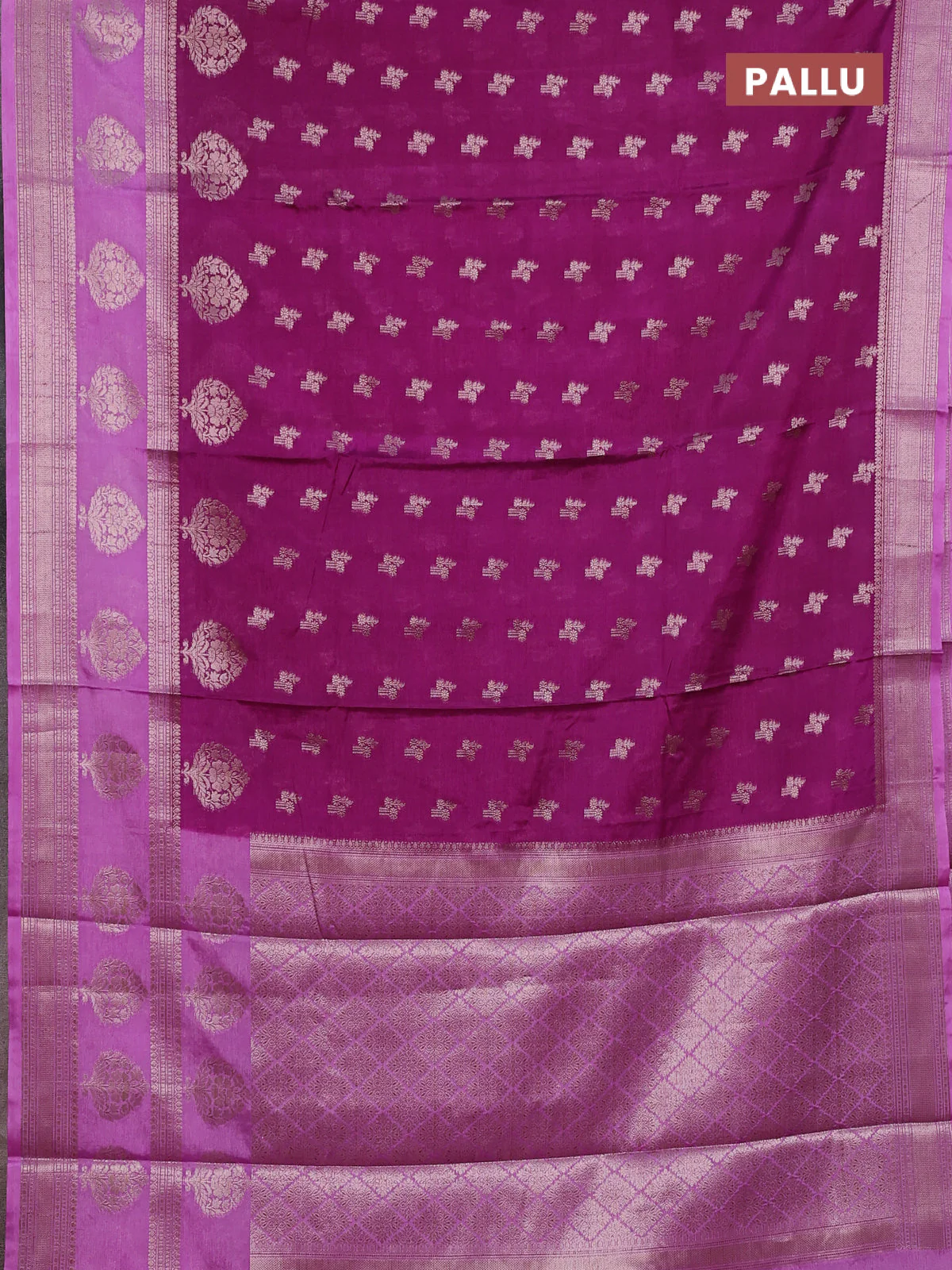 Banarasi warm silk saree purple and lavender with allover thread & zari woen buttas and zari woven border - Image 3