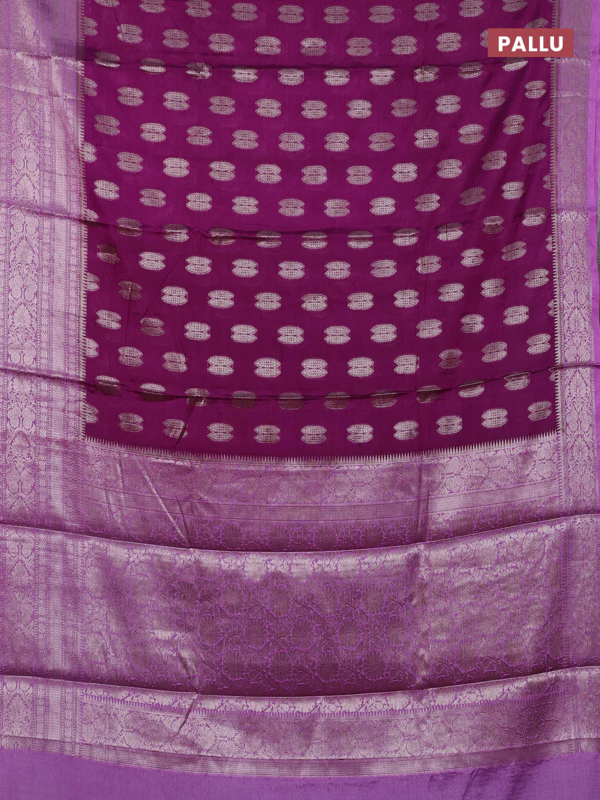 Banarasi warm silk saree purple and lavender with allover thread & zari woven buttas and zari woven border - Image 3