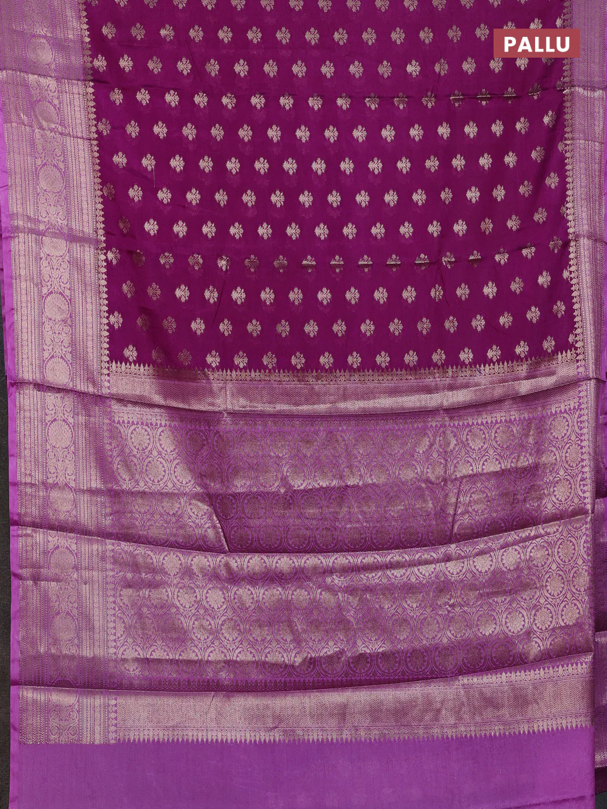 Banarasi warm silk saree purple and lavender with allover thread & zari woven buttas and zari woven border - Image 3