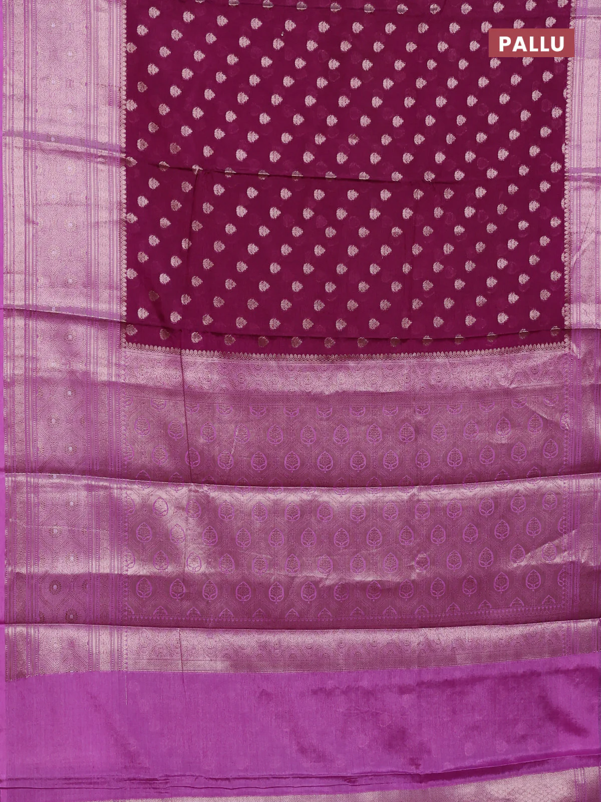Banarasi warm silk saree purple and lavender with allover thread & zari woven buttas and zari woven border - Image 3