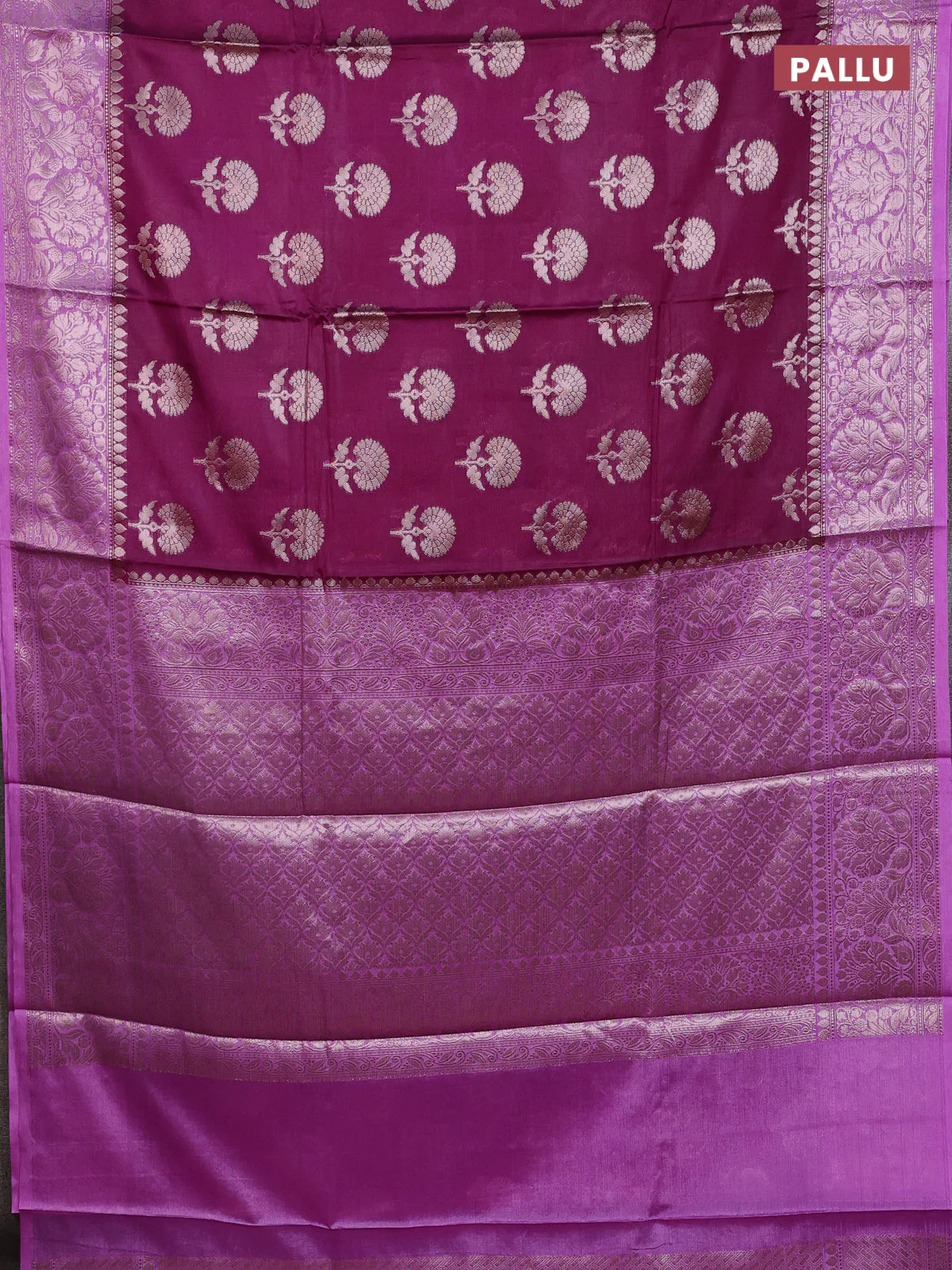 Banarasi warm silk saree purple and lavender with allover thread & zari woven buttas and zari woven border - Image 3