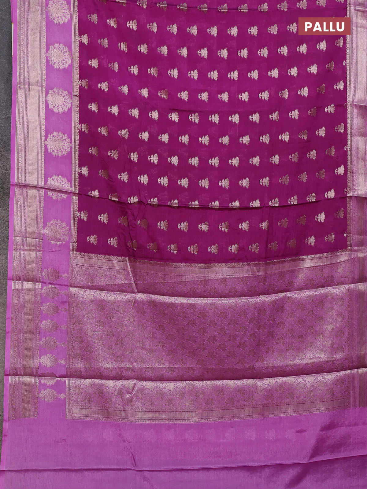 Banarasi warm silk saree purple and lavender with allover thread & zari woven buttas and zari woven border - Image 3