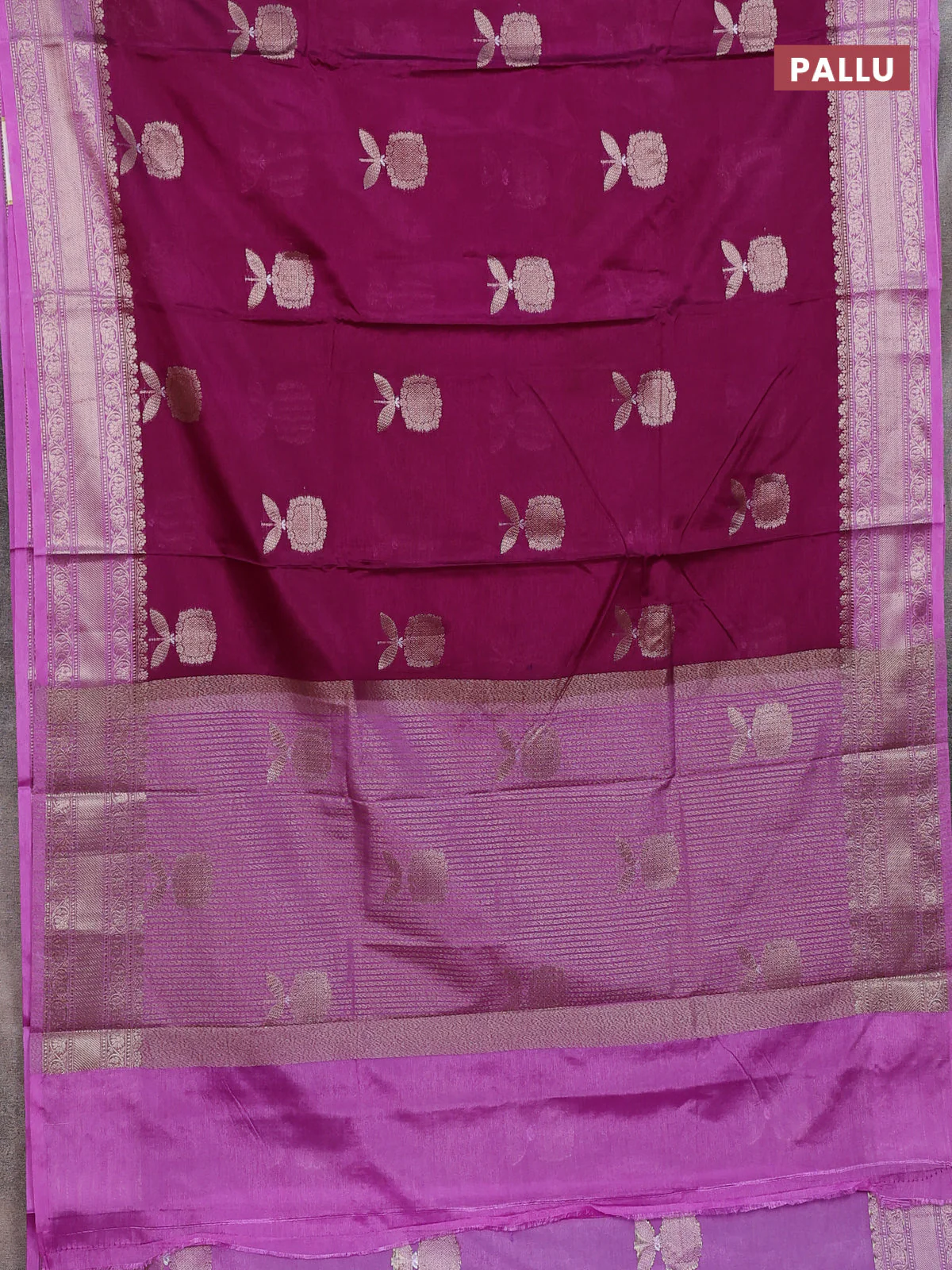 Banarasi warm silk saree purple and lavender with thread & zari woven buttas and zari woven border - Image 3