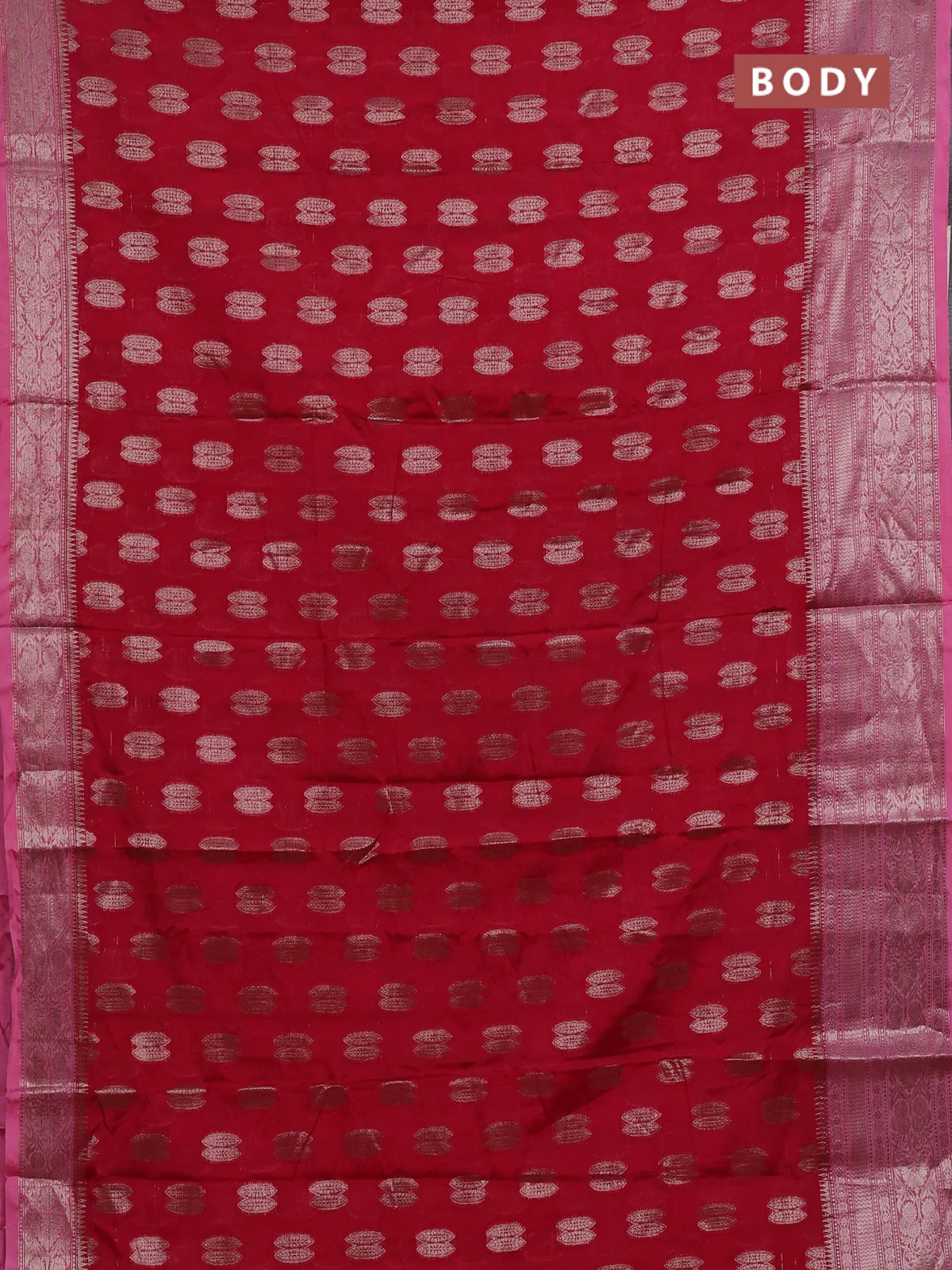 Banarasi warm silk saree red and light pink with allover thread & zari woven buttas and zari woven border - Image 2