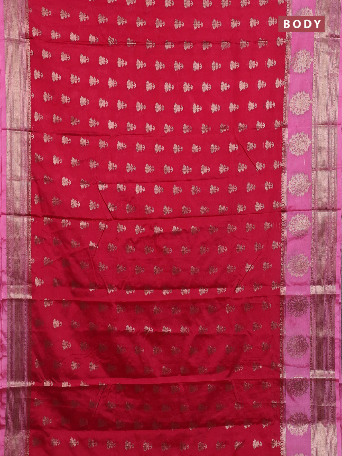 Banarasi warm silk saree red and light pink with allover thread & zari woven buttas and zari woven border - Image 2