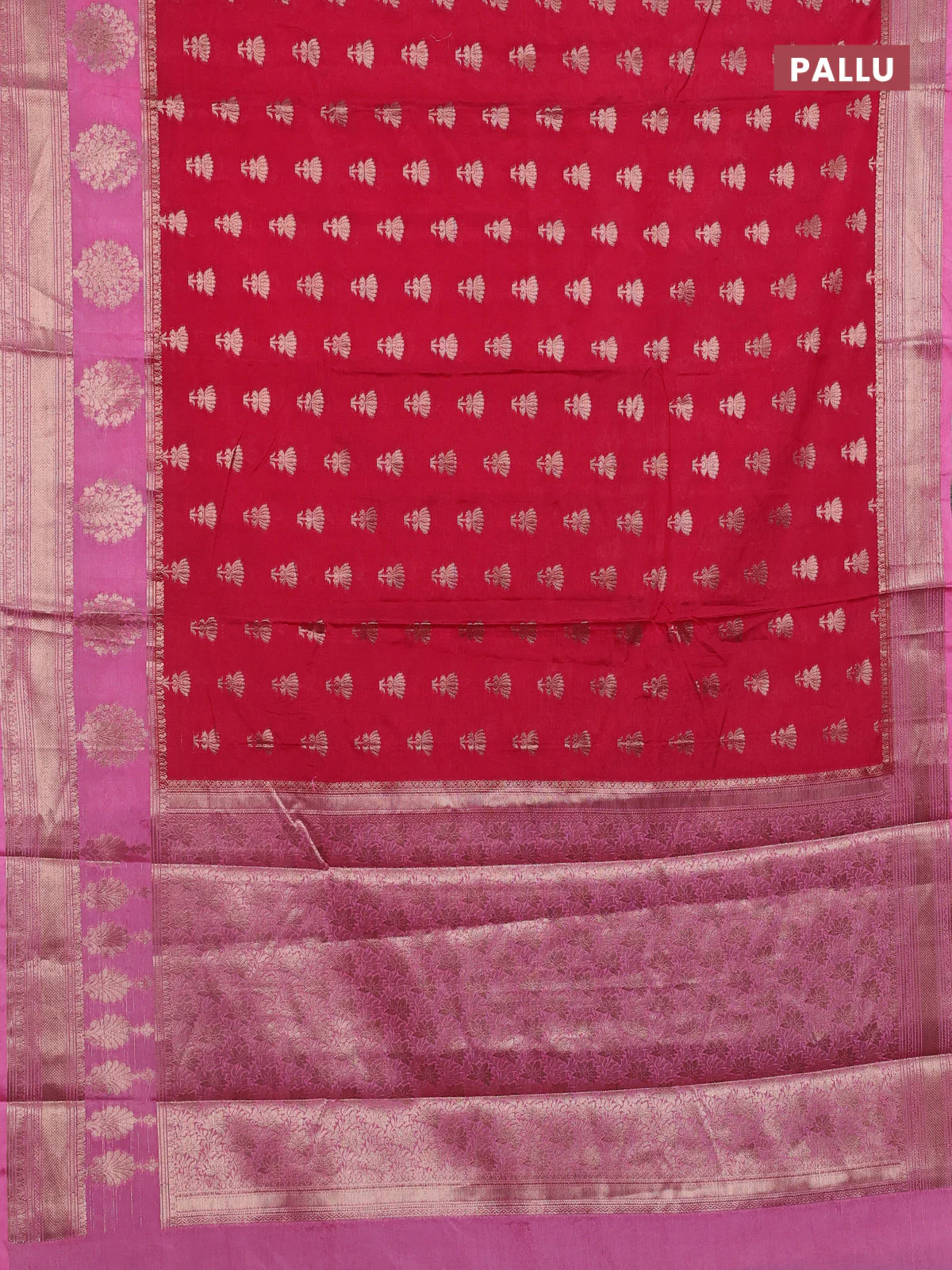 Banarasi warm silk saree red and light pink with allover thread & zari woven buttas and zari woven border - Image 3