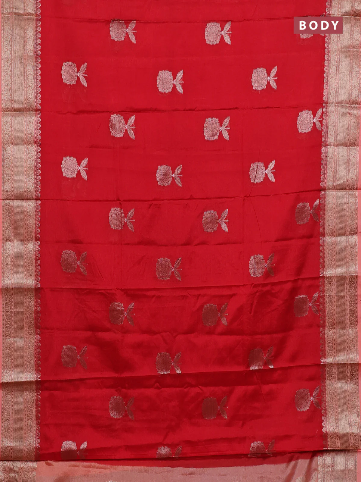 Banarasi warm silk saree red and peach orange with thread & zari woven buttas and zari woven border - Image 2