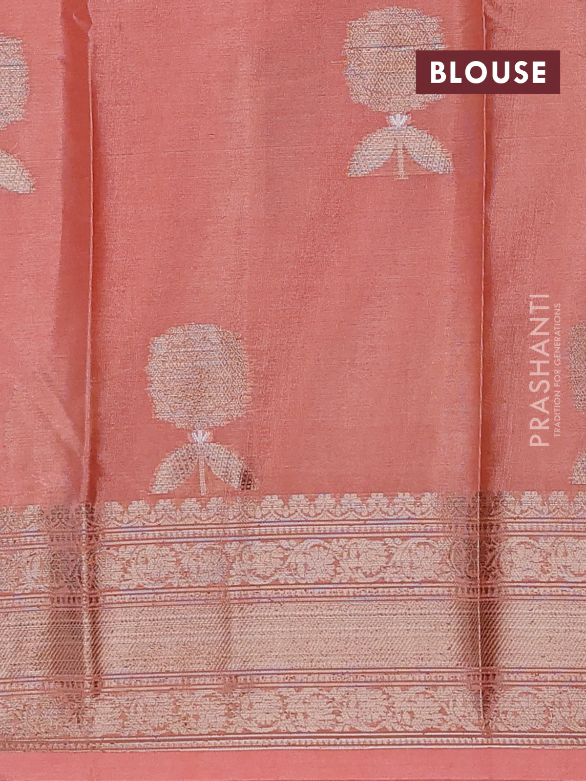 Banarasi warm silk saree red and peach orange with thread & zari woven buttas and zari woven border - Image 4