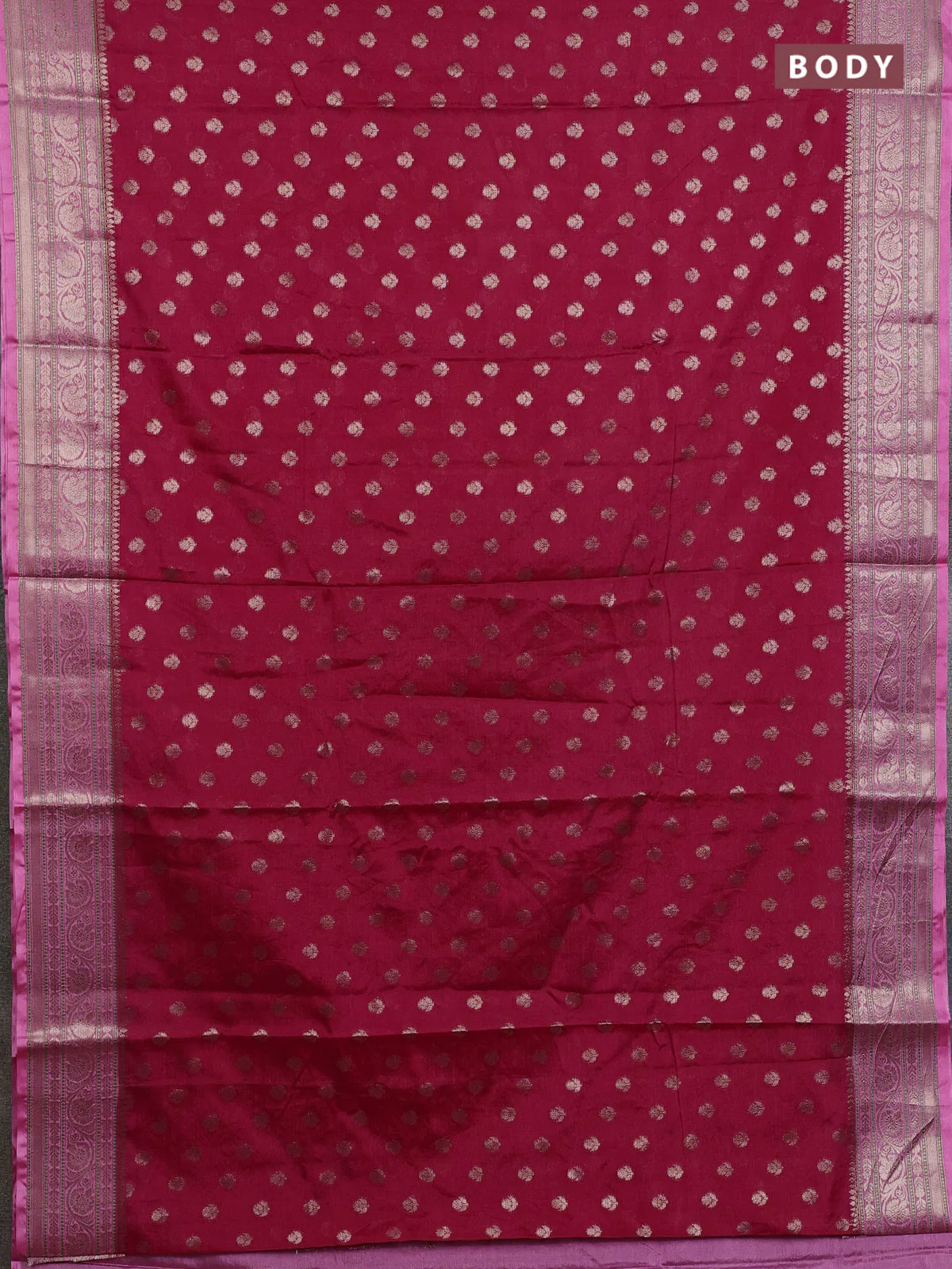 Banarasi warm silk saree red and peach pink with allover thread & zari woven buttas and zari woven border - Image 2