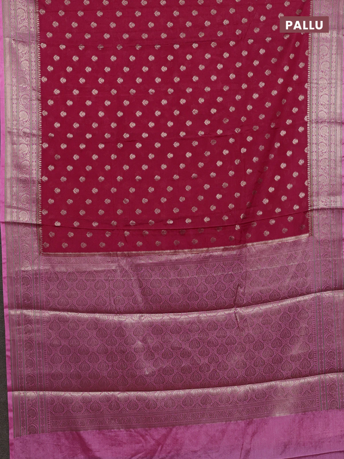 Banarasi warm silk saree red and peach pink with allover thread & zari woven buttas and zari woven border - Image 3