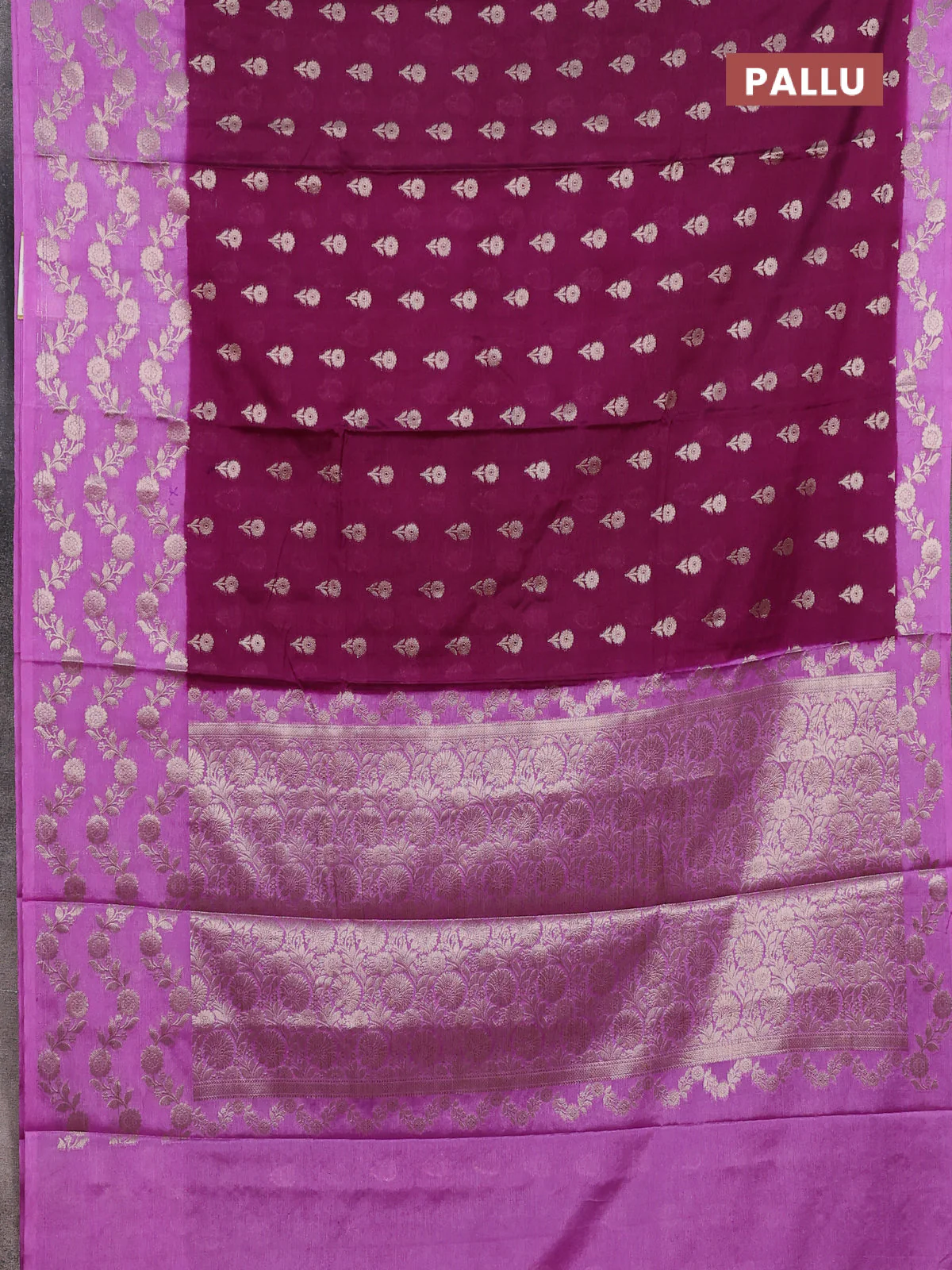Banarasi warm silk saree wine shade and lavender with allover zari checks & buttas and zari woven border - Image 3