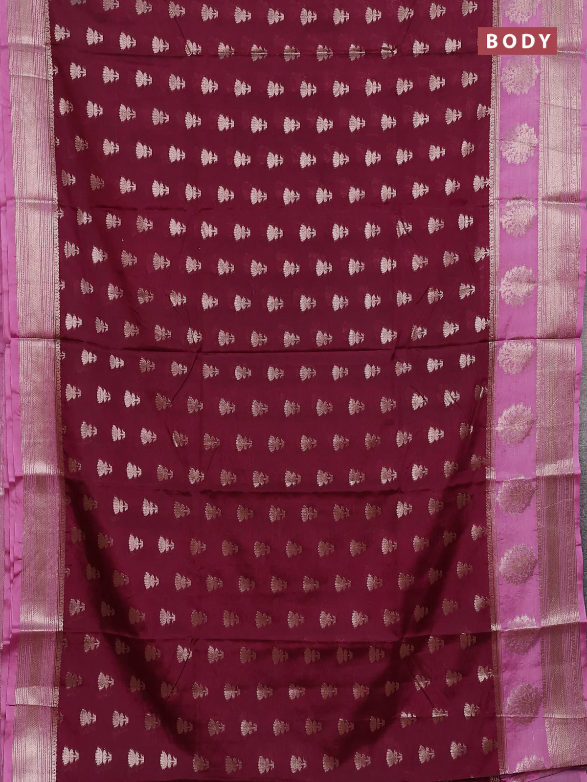 Banarasi warm silk saree wine shade and pastel pink with allover thread & zari woven buttas and zari woven border - Image 2