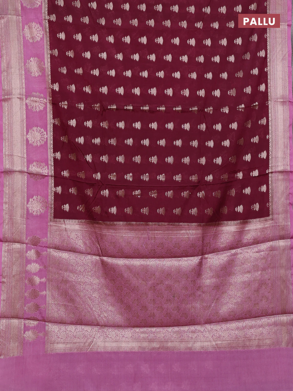 Banarasi warm silk saree wine shade and pastel pink with allover thread & zari woven buttas and zari woven border - Image 3