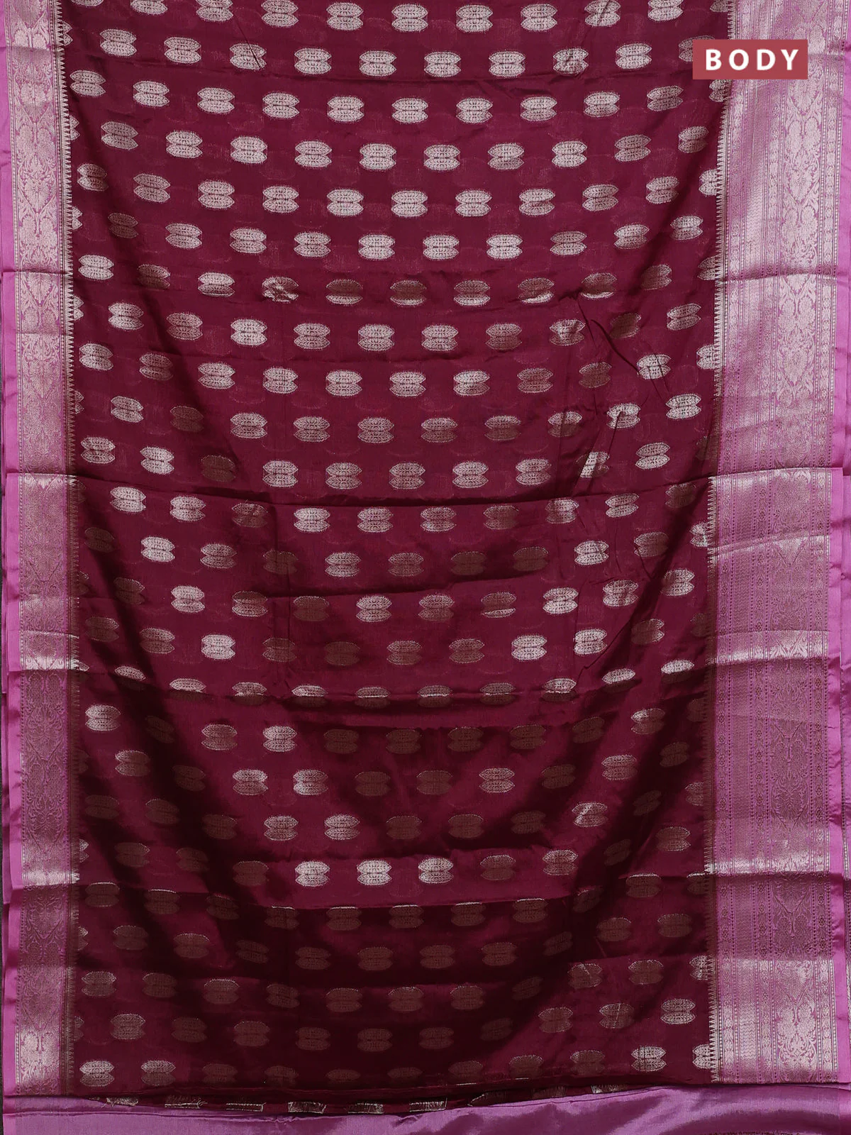Banarasi warm silk saree wine shade and peach pink with allover thread & zari woven buttas and zari woven border - Image 2