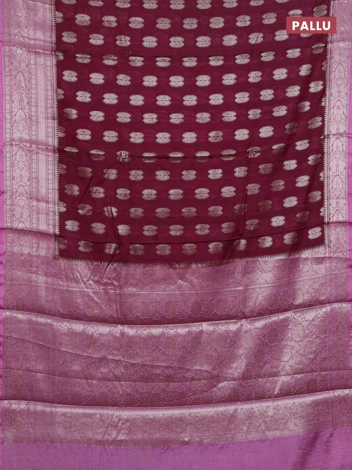 Banarasi warm silk saree wine shade and peach pink with allover thread & zari woven buttas and zari woven border - Image 3