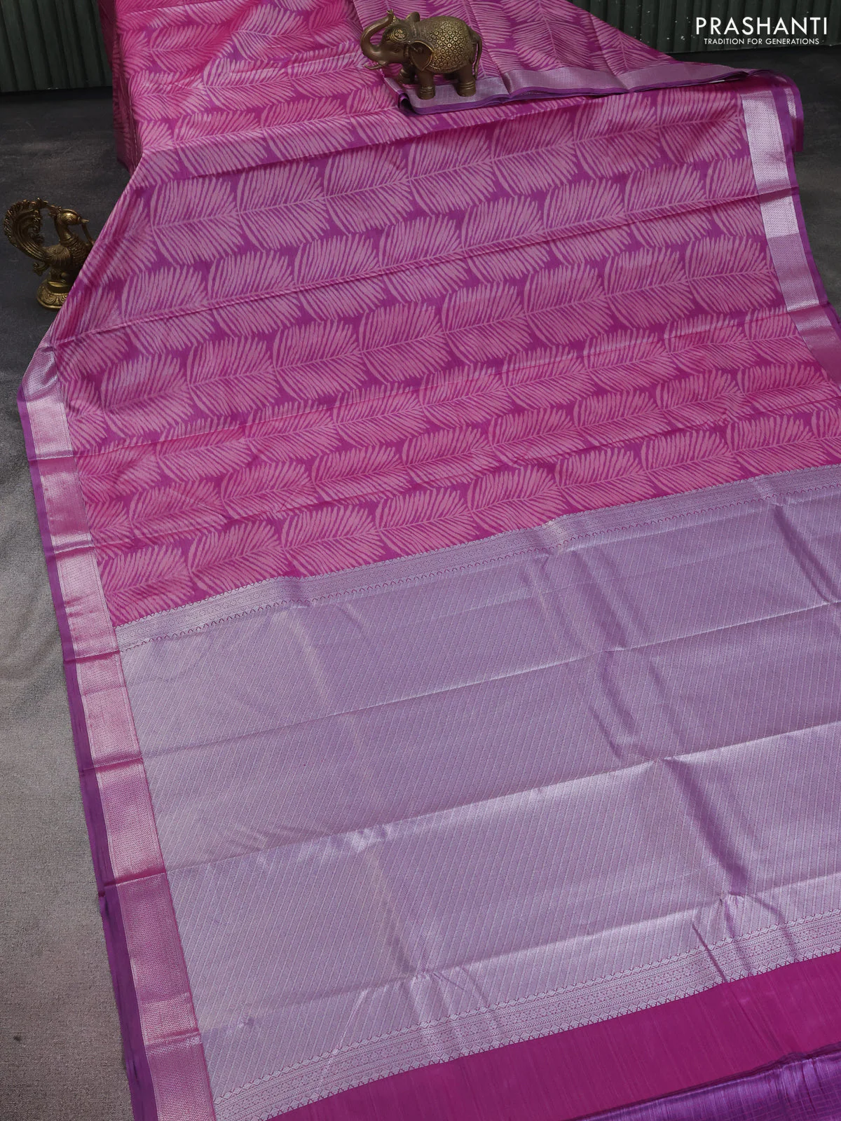 Bangalori semi silk saree purple with allover ikat weaves and zari woven border - Image 2