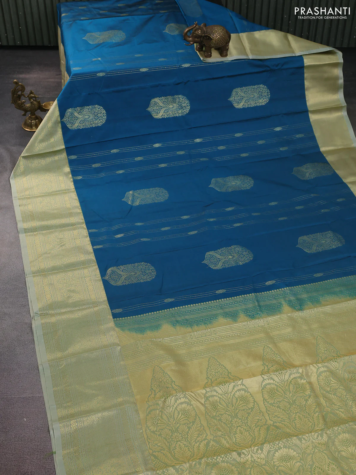 Bangalori silk saree cs blue and pista green shade with zari woven buttas and zari woven border