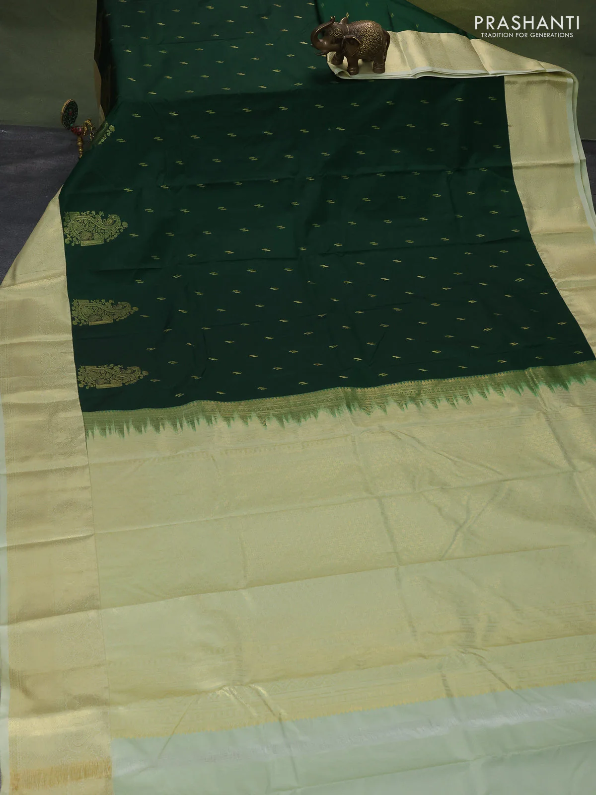 Bangalori silk saree green and pista green with zari woven buttas and zari woven border