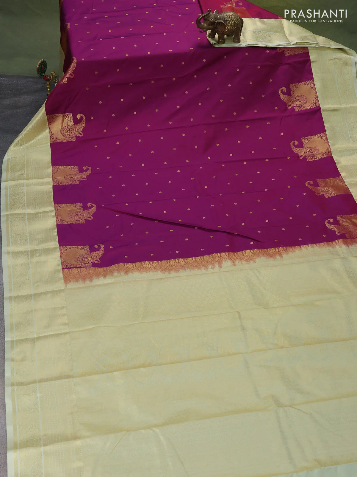 Bangalori silk saree purple and pista green with zari woven buttas and zari woven border