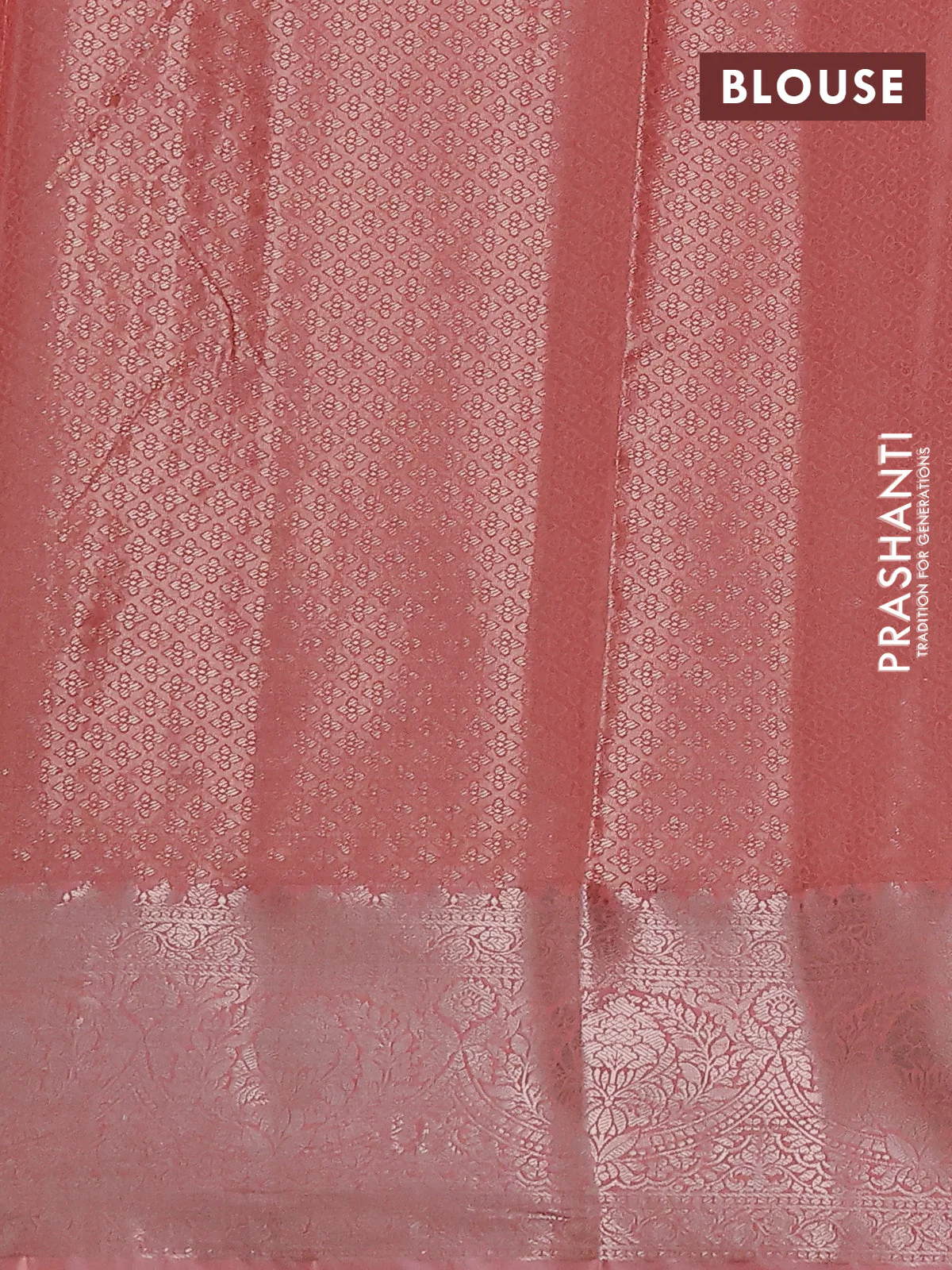 Bangalori tissue silk saree beige and peach pink with zari woven floral design brocade pattern and zari woven border - Image 3