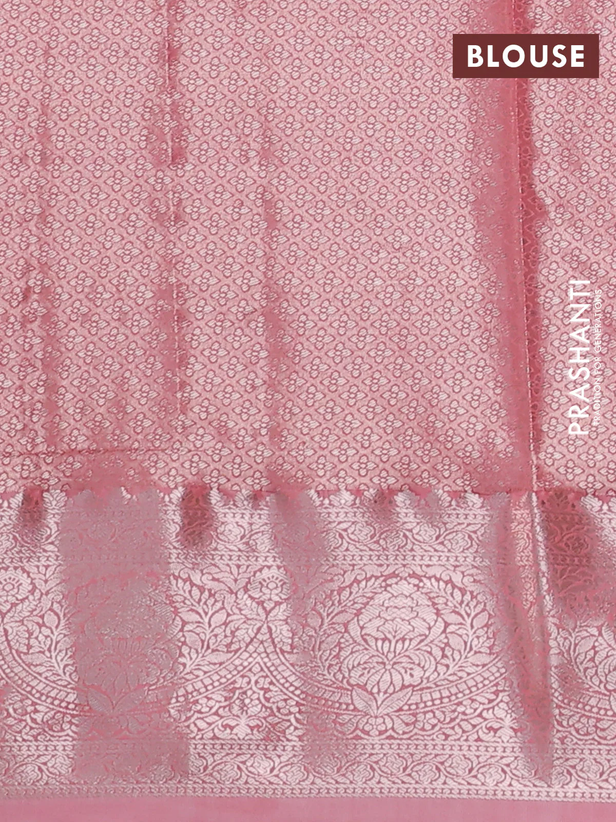 Bangalori tissue silk saree grey and peach pink with zari woven floral design brocade pattern and zari woven border - Image 3