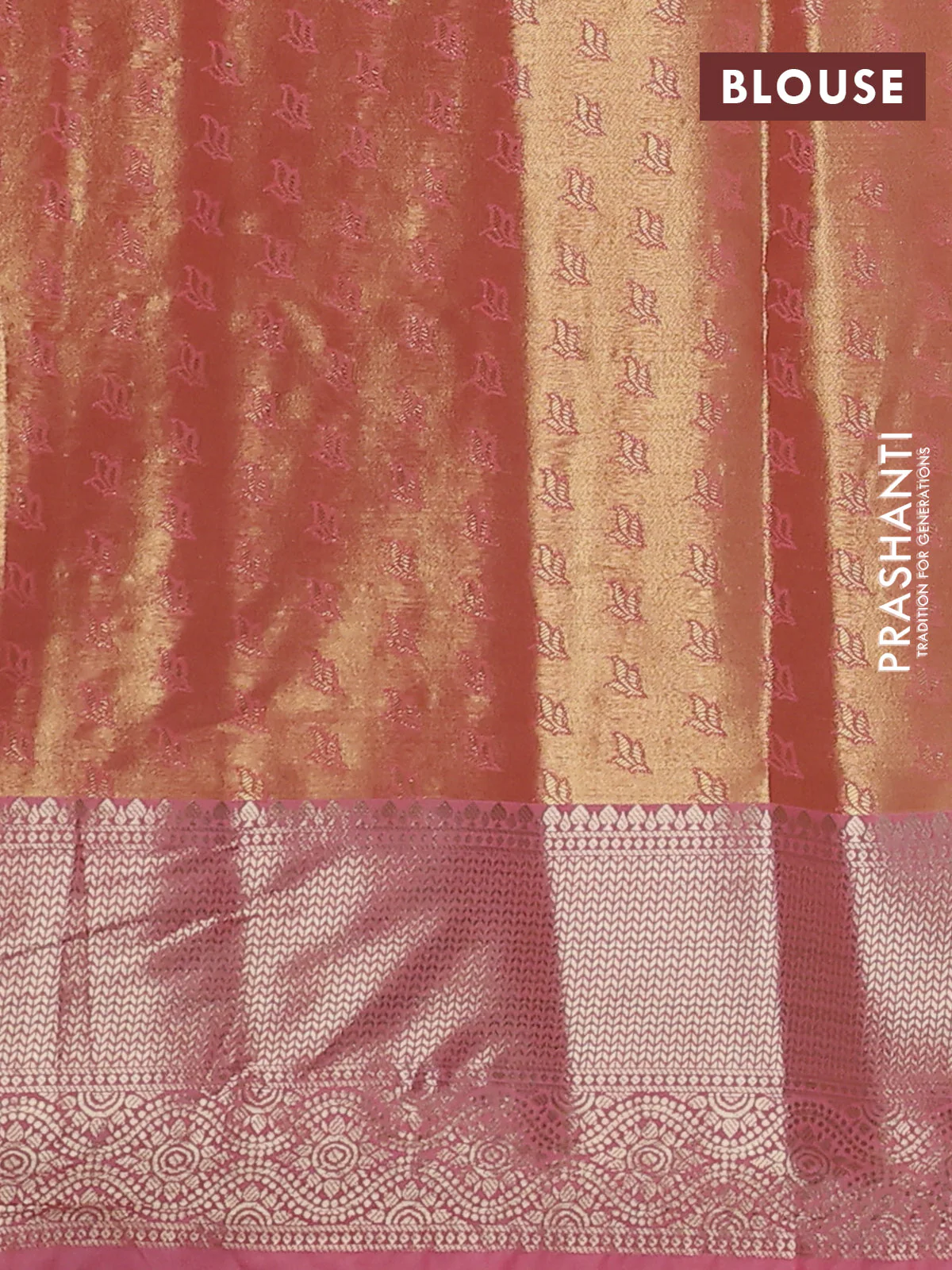 Bangalori tissue silk saree light green and peach pink with zari woven floral design brocade pattern and zari woven border - Image 3