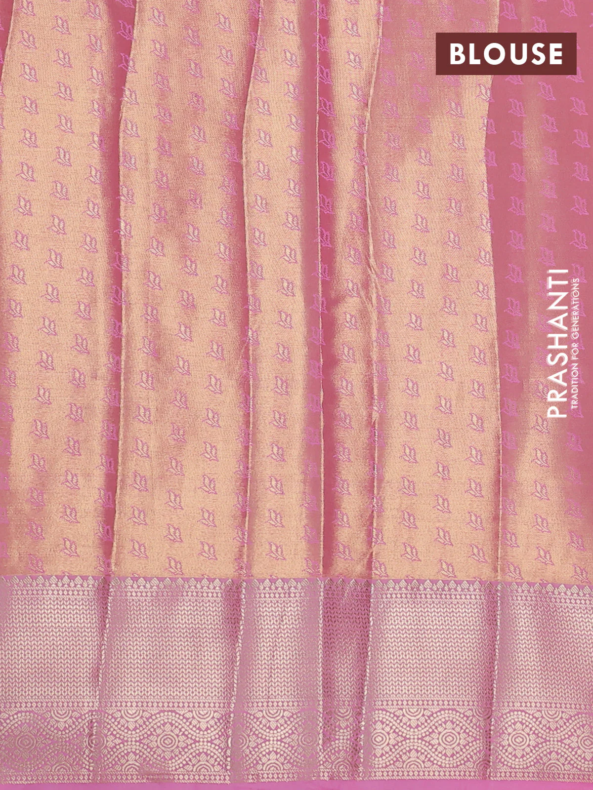 Bangalori tissue silk saree lime green and light pink with zari woven floral design brocade pattern and zari woven border - Image 3