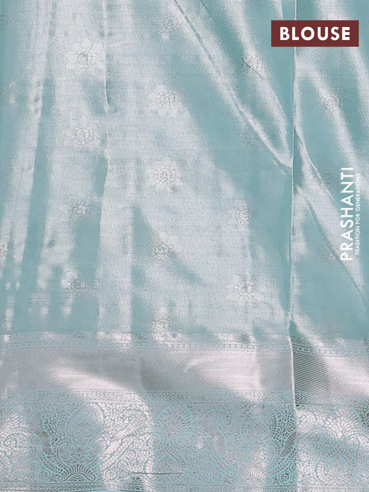 Bangalori tissue silk saree mustard yellow and teal blue with silver zari woven brocade weaves and zari woven border - Image 3