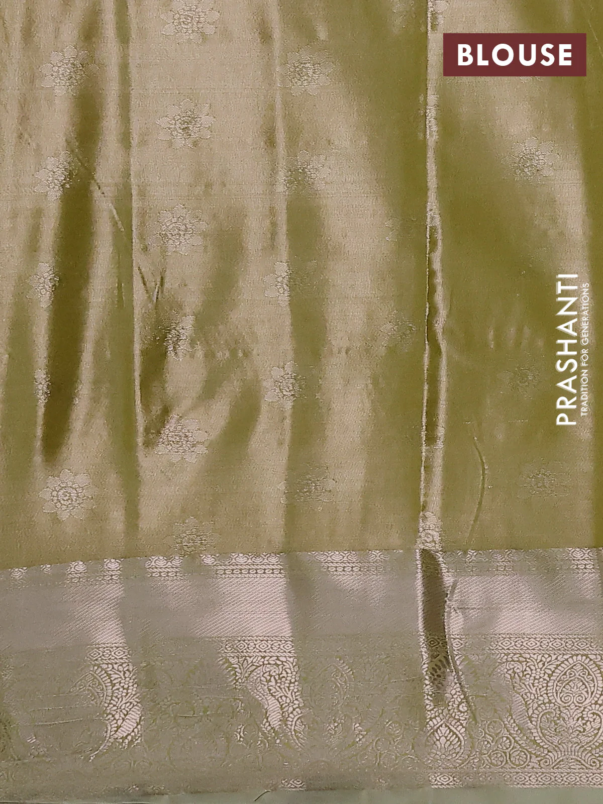 Bangalori tissue silk saree pale orange and mild pista green with silver zari woven brocade weaves and zari woven border - Image 3