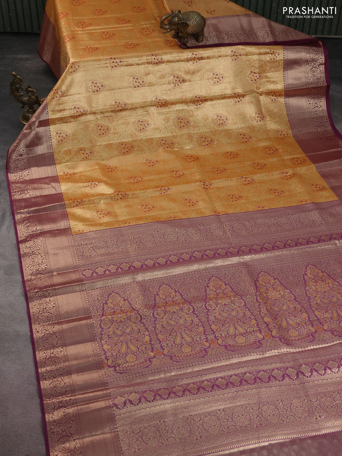 Bangalori tissue silk saree pale orange and wine shade with zari woven brocade weaves and zari woven border - Image 2